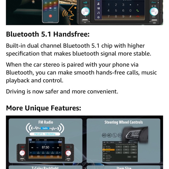 NEW 5 inch Din car stereo Bluetooth, remote control, touchscreen back up camera - Picture 11 of 16